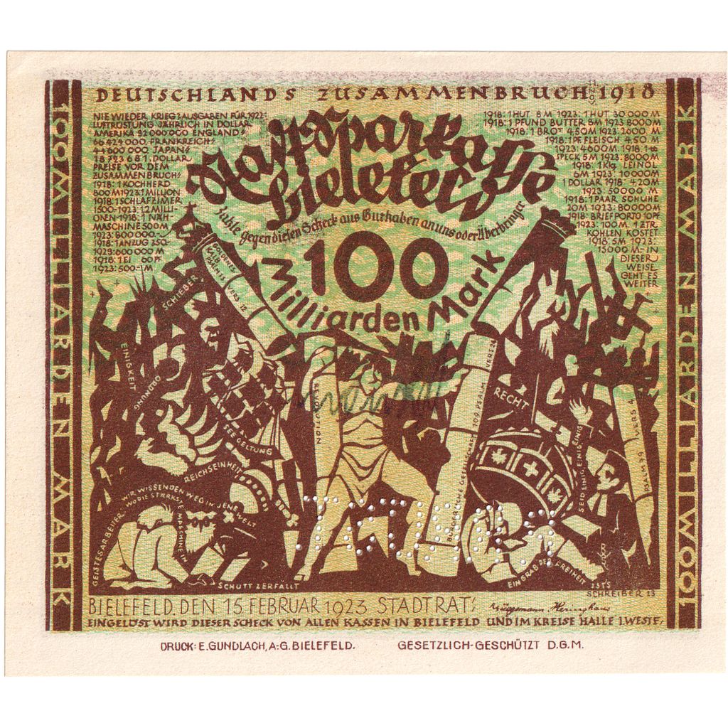 Alemania, Bielefeld, 100 Milliarden Mark, 1923-02-15, SC, Grabowski:88