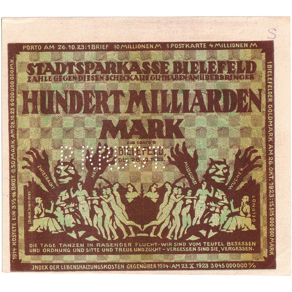 Deutschland, Bielefeld, 100 Milliarden Mark, 1923-02-15, SS+, Grabowski:88