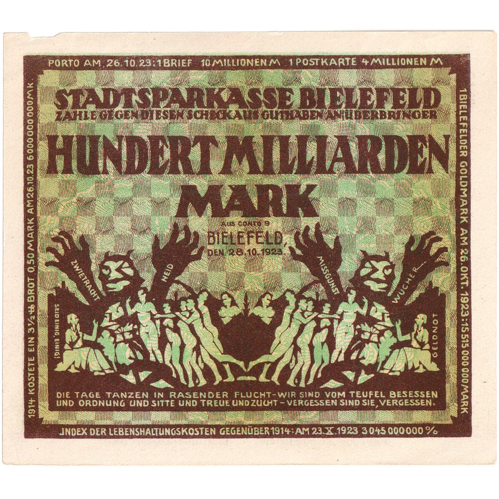 Germany, Bielefeld, 100 Milliarden Mark, 1923-02-15, EF(40-45), Grabowski:88