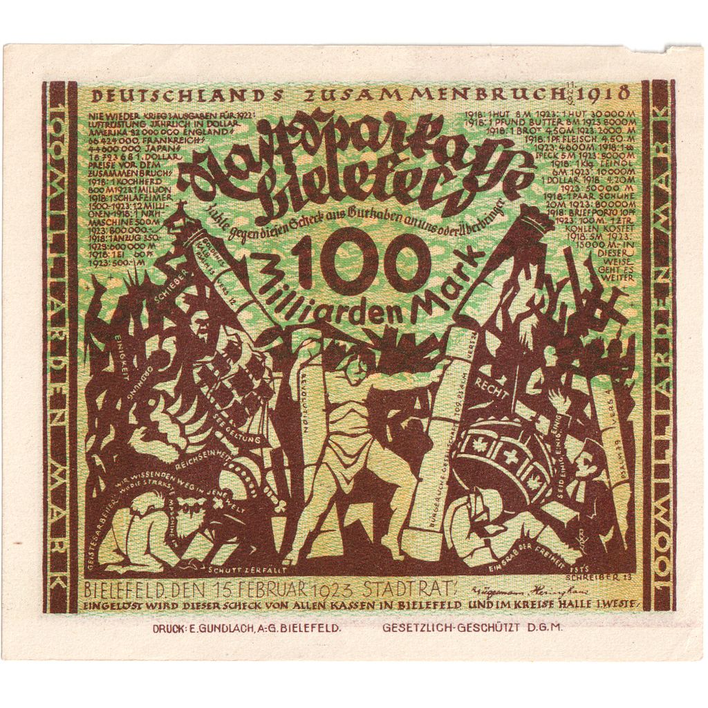 Germany, Bielefeld, 100 Milliarden Mark, 1923-02-15, EF(40-45), Grabowski:88