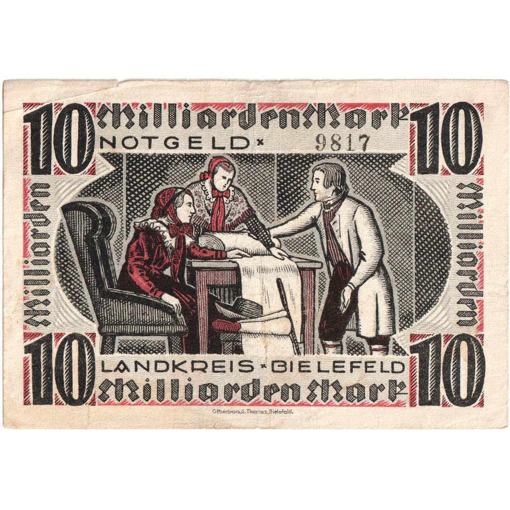 Allemagne, Bielefeld, 10 Milliarden Mark, 1923-10-25, TB