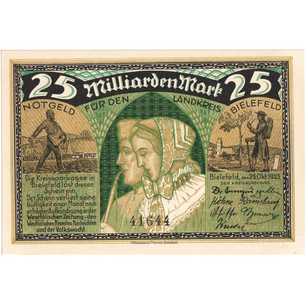 Germany, Bielefeld, 25 Milliarden Mark, 1923-10-25, UNC(63)