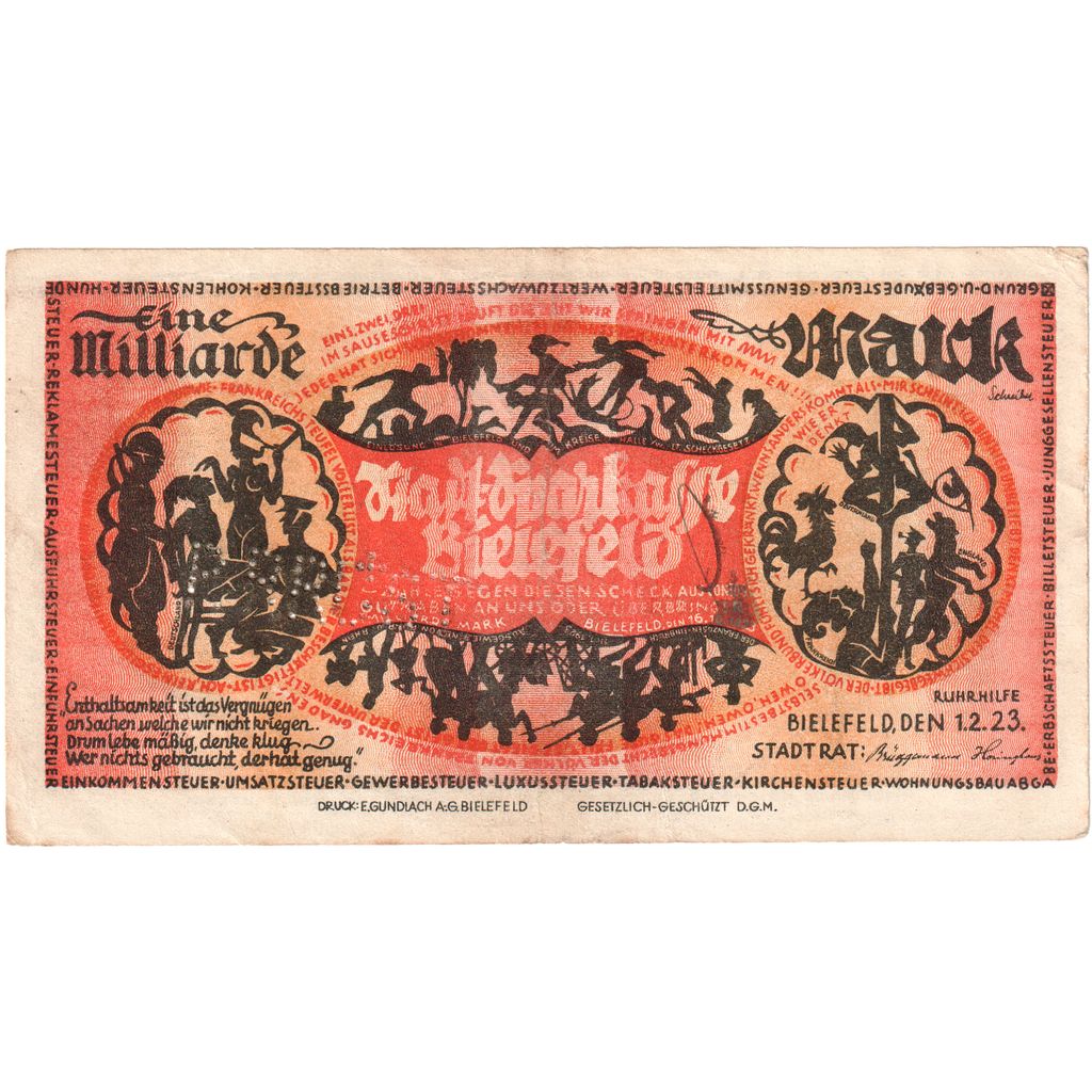 Niemcy, Bielefeld, 1 Milliarde Mark, 1923-02-01, EF(40-45)