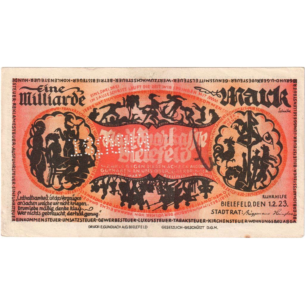 Niemcy, Bielefeld, 1 Milliarde Mark, 1923-02-01, AU(55-58)