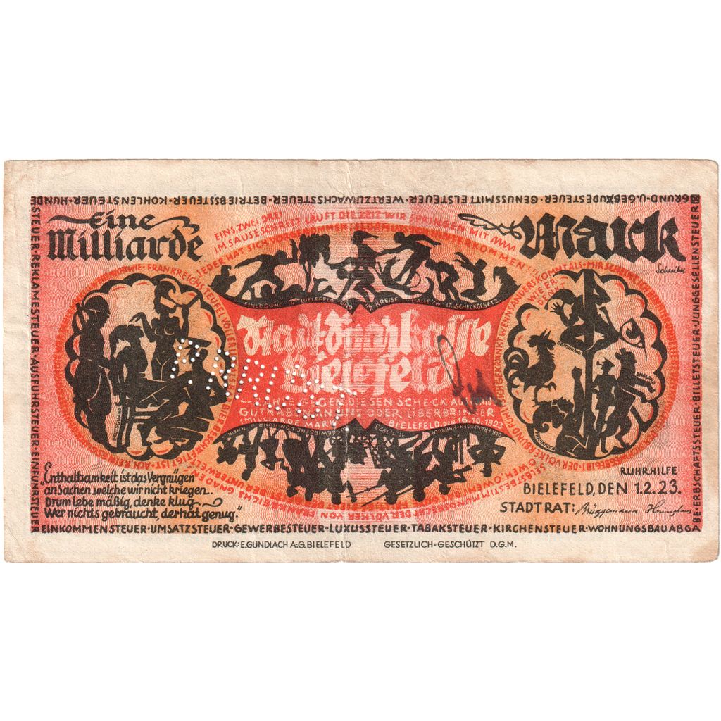 Deutschland, Bielefeld, 1 Milliarde Mark, 1923-02-01, S