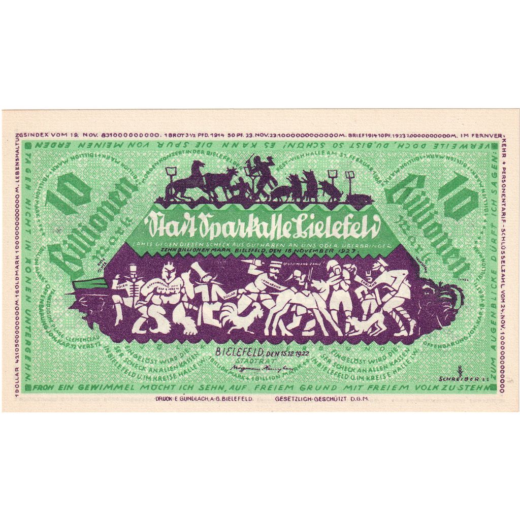 Deutschland, Bielefeld, 10 Billionen Mark, 1922-12-15, UNZ-