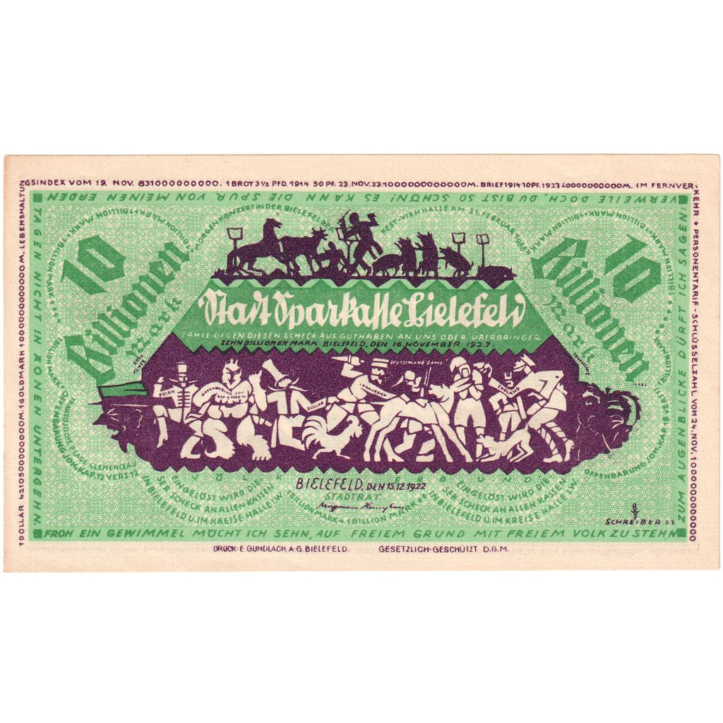 Deutschland, Bielefeld, 10 Billionen Mark, 1922-12-15, VZ+