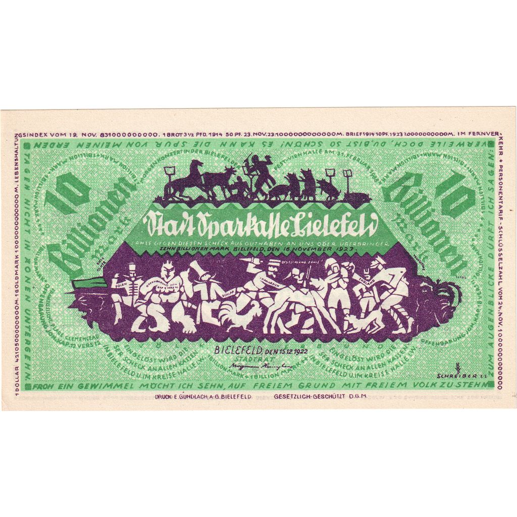 Deutschland, Bielefeld, 10 Billionen Mark, 1922-12-15, UNZ-