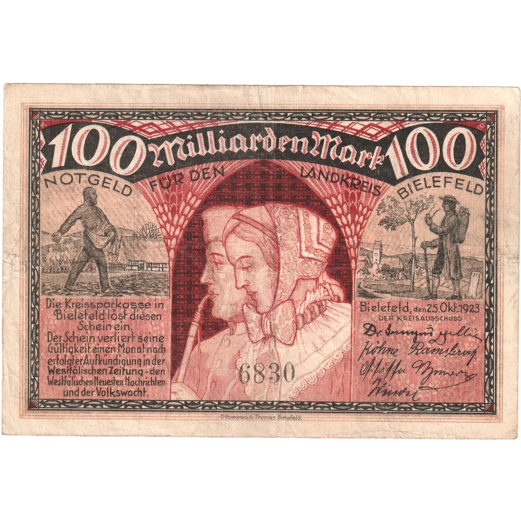 Germany, Bielefeld, 100 Milliarden Mark, 1923-10-25, VF(30-35)