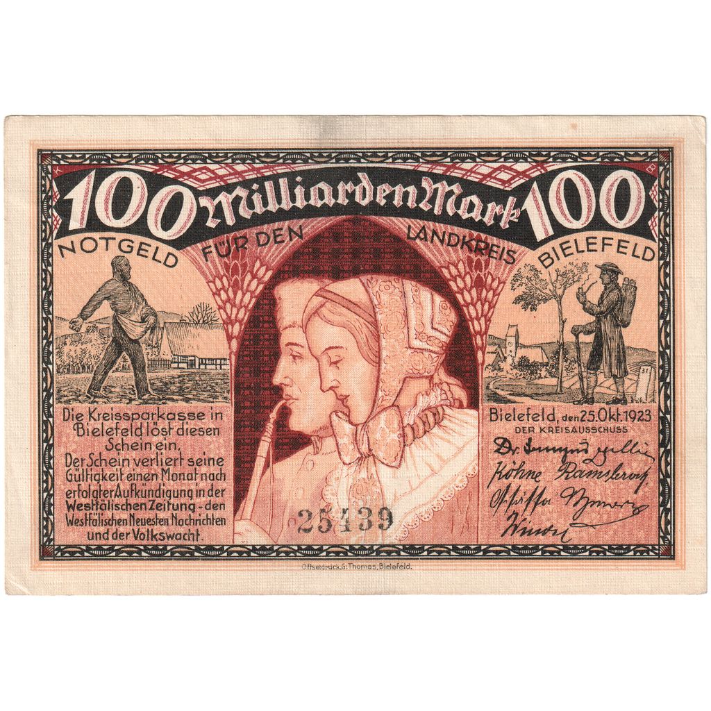 Deutschland, Bielefeld, 100 Milliarden Mark, 1923-10-25, VZ