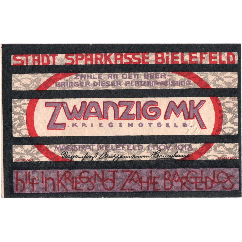 Deutschland, Bielefeld, 20 Mark, 1918-11-01, UNZ-