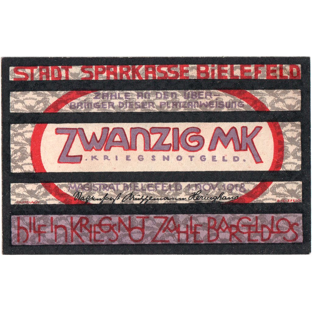 Deutschland, Bielefeld, 20 Mark, 1918-11-01, UNZ-