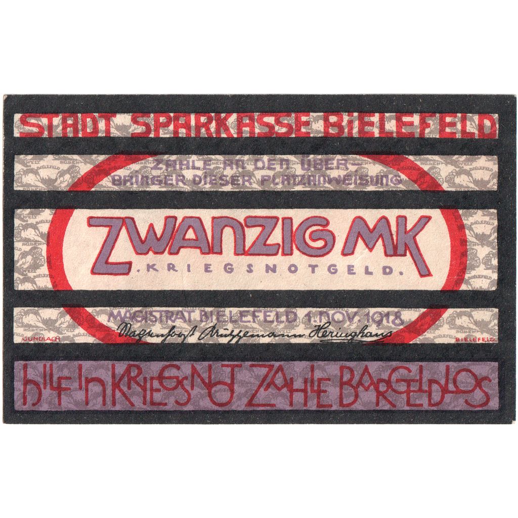Deutschland, Bielefeld, 20 Mark, 1918-11-01, UNZ-