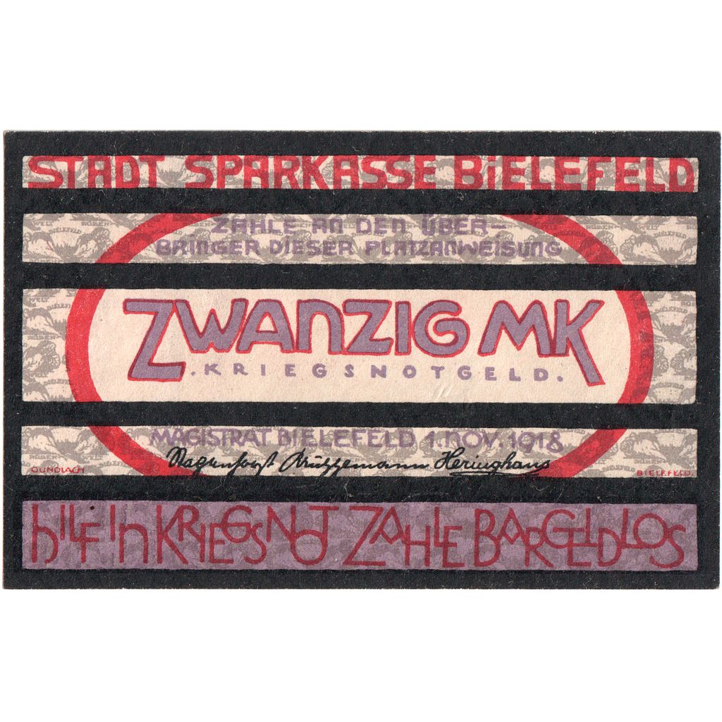 Deutschland, Bielefeld, 20 Mark, 1918-11-01, UNZ-