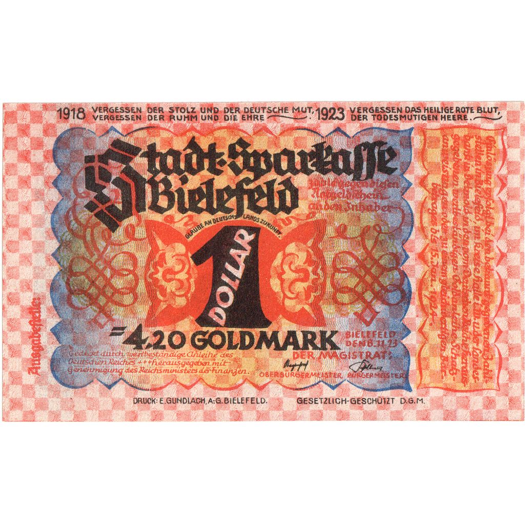 Niemcy, Bielefeld, 4.20 Goldmark, 1923-11-06, UNC(63)