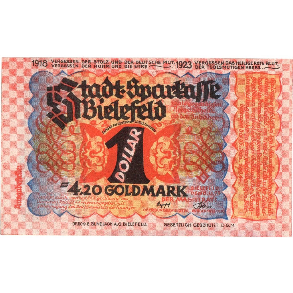 Deutschland, Bielefeld, 4.20 Goldmark, 1923-11-06, UNZ-