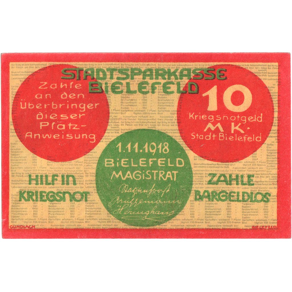 Deutschland, Bielefeld, 10 Mark, 1918-11-01, UNZ-