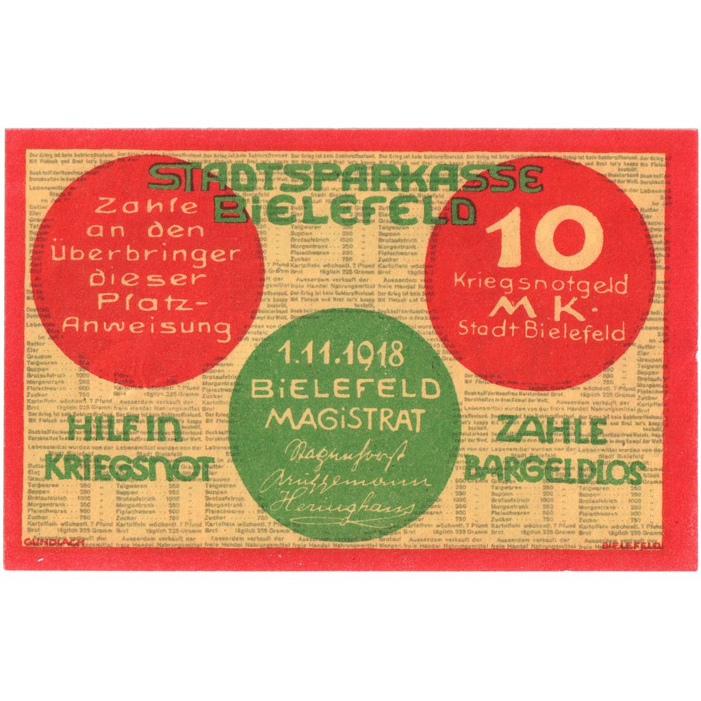 Deutschland, Bielefeld, 10 Mark, 1918-11-01, UNZ-