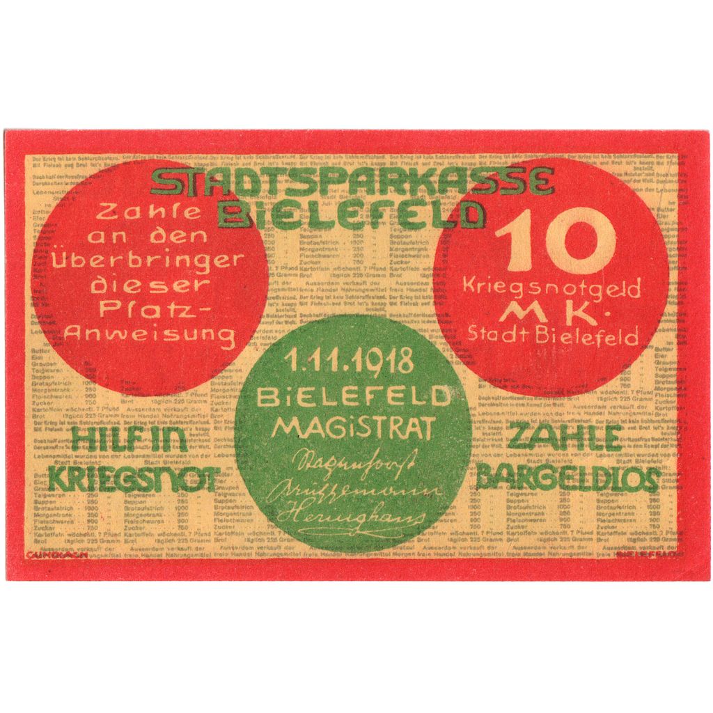 Deutschland, Bielefeld, 10 Mark, 1918-11-01, UNZ-