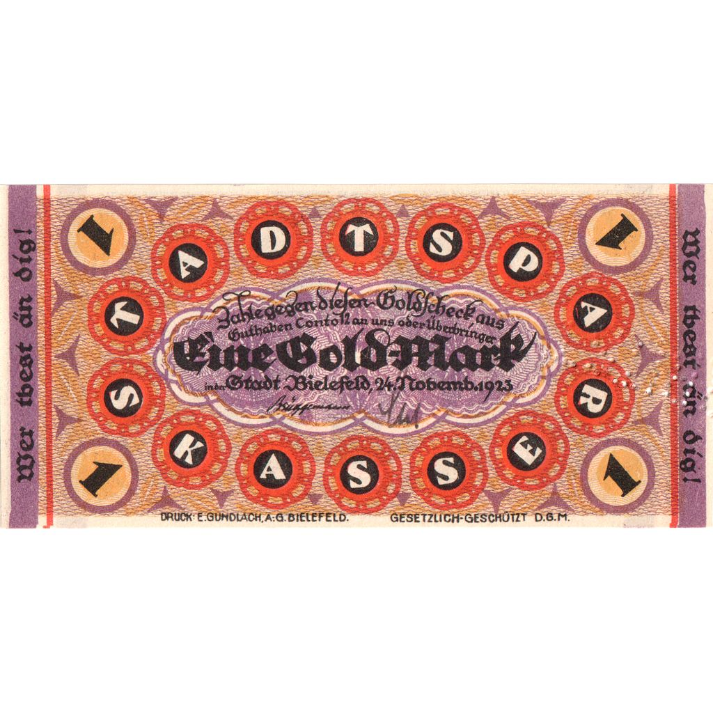 Deutschland, Bielefeld, 1 Goldmark, 1923-11-24, UNZ-, Grabowski:99