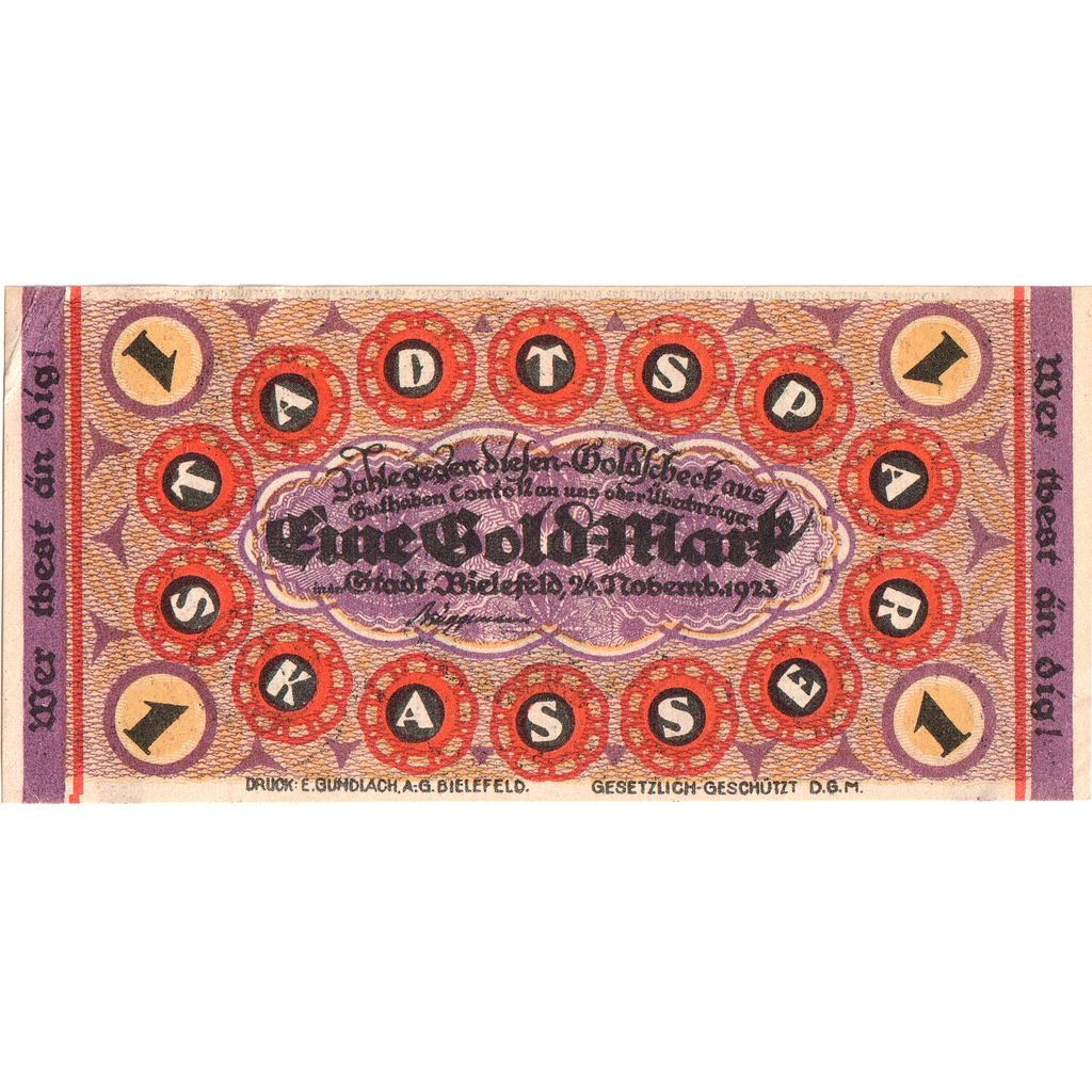 Duitsland, Bielefeld, 1 Goldmark, 1923-11-24, SUP, Grabowski:99