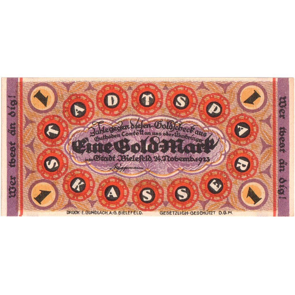 Deutschland, Bielefeld, 1 Goldmark, 1923-11-24, UNZ-, Grabowski:99