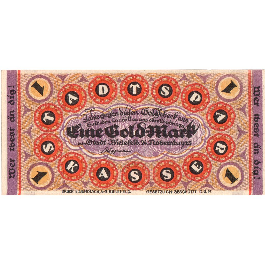Deutschland, Bielefeld, 1 Goldmark, 1923-11-24, UNZ-, Grabowski:99