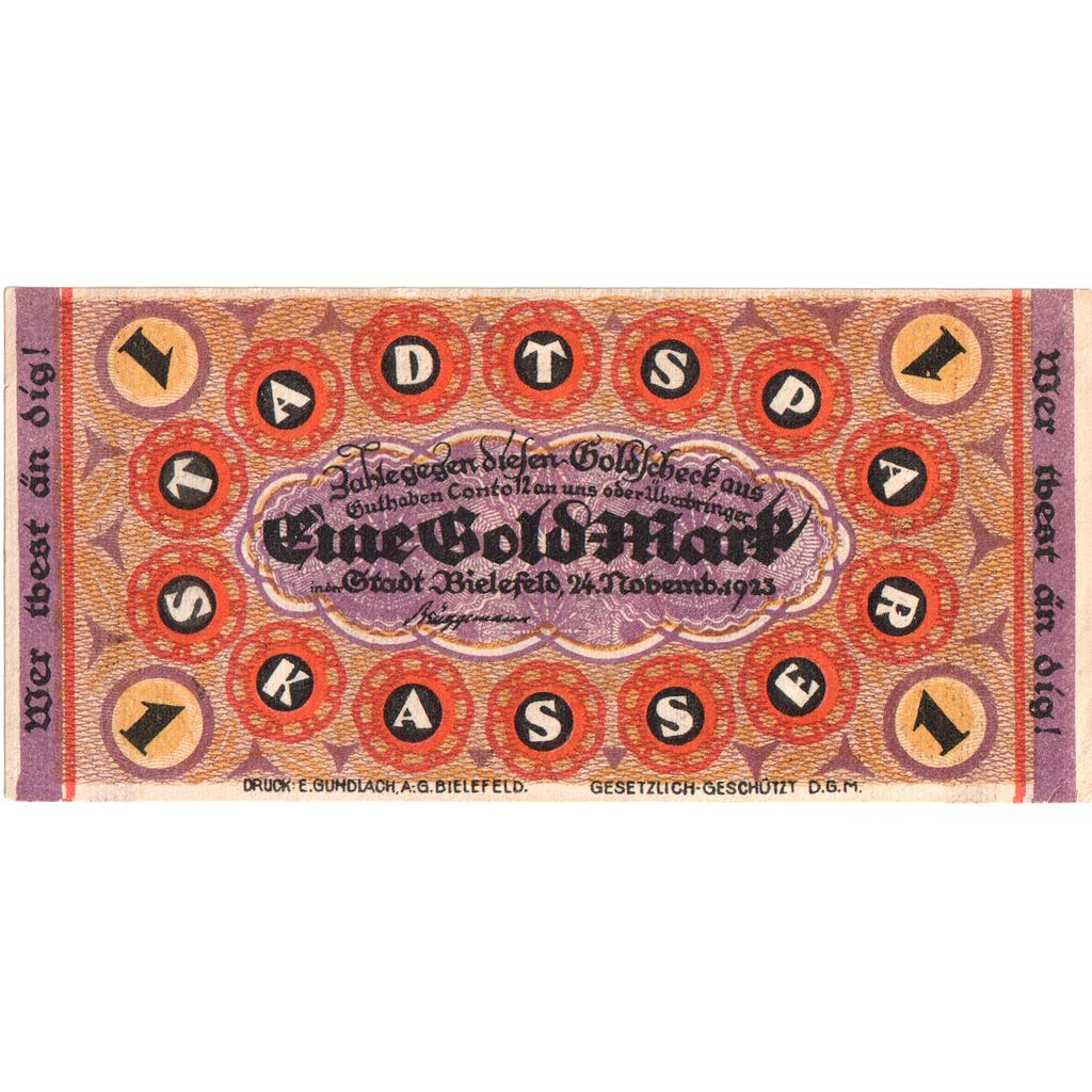 Deutschland, Bielefeld, 1 Goldmark, 1923-11-24, VZ+, Grabowski:99
