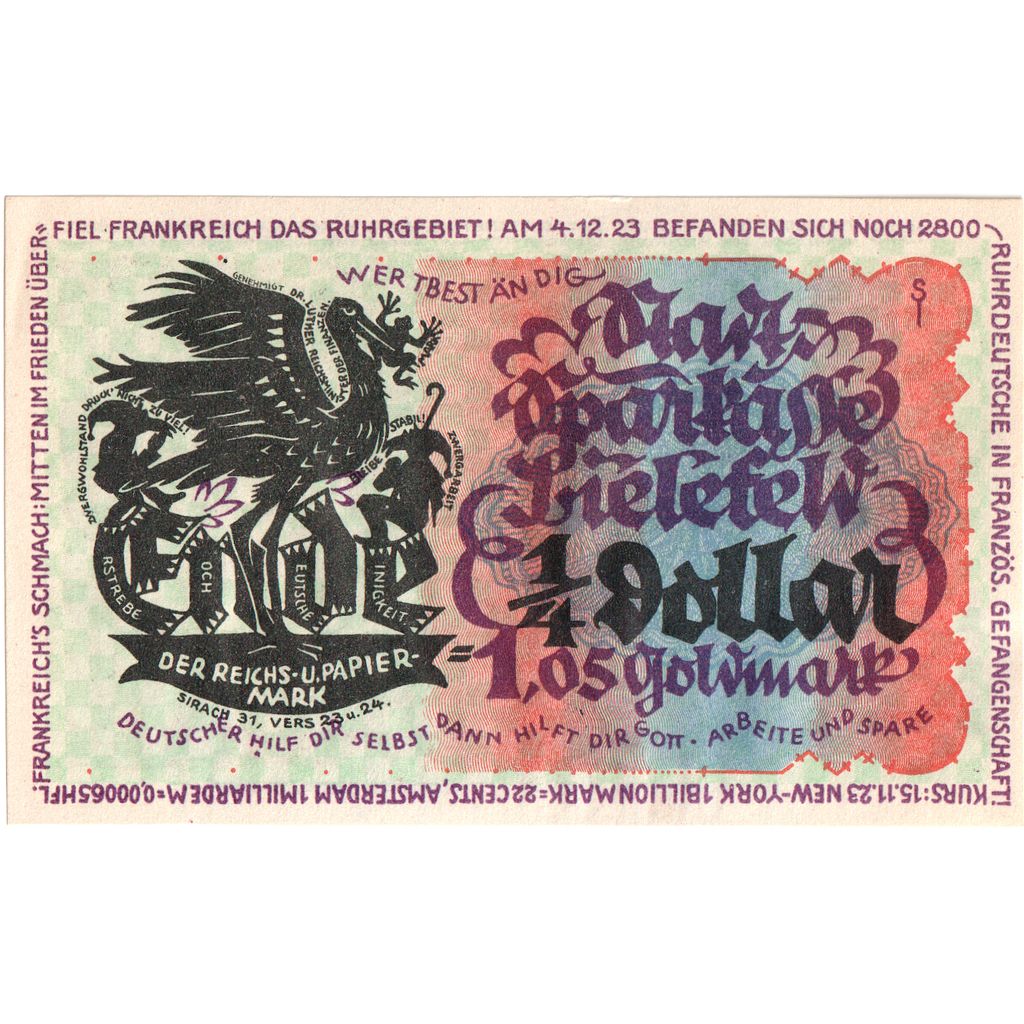 Deutschland, Bielefeld, 1,05 Goldmark, 1923-11-08, UNZ-, Grabowski:95