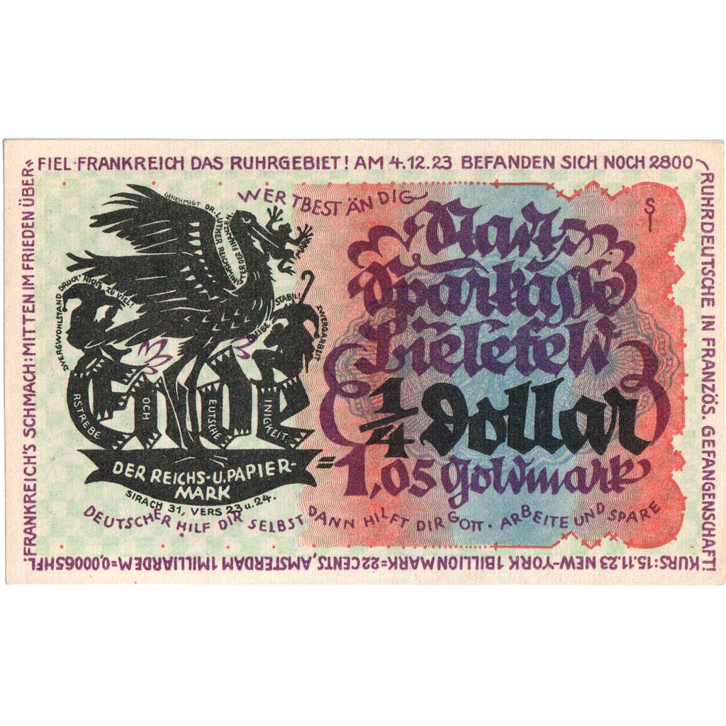 Deutschland, Bielefeld, 1,05 Goldmark, 1923-11-08, UNZ-, Grabowski:95