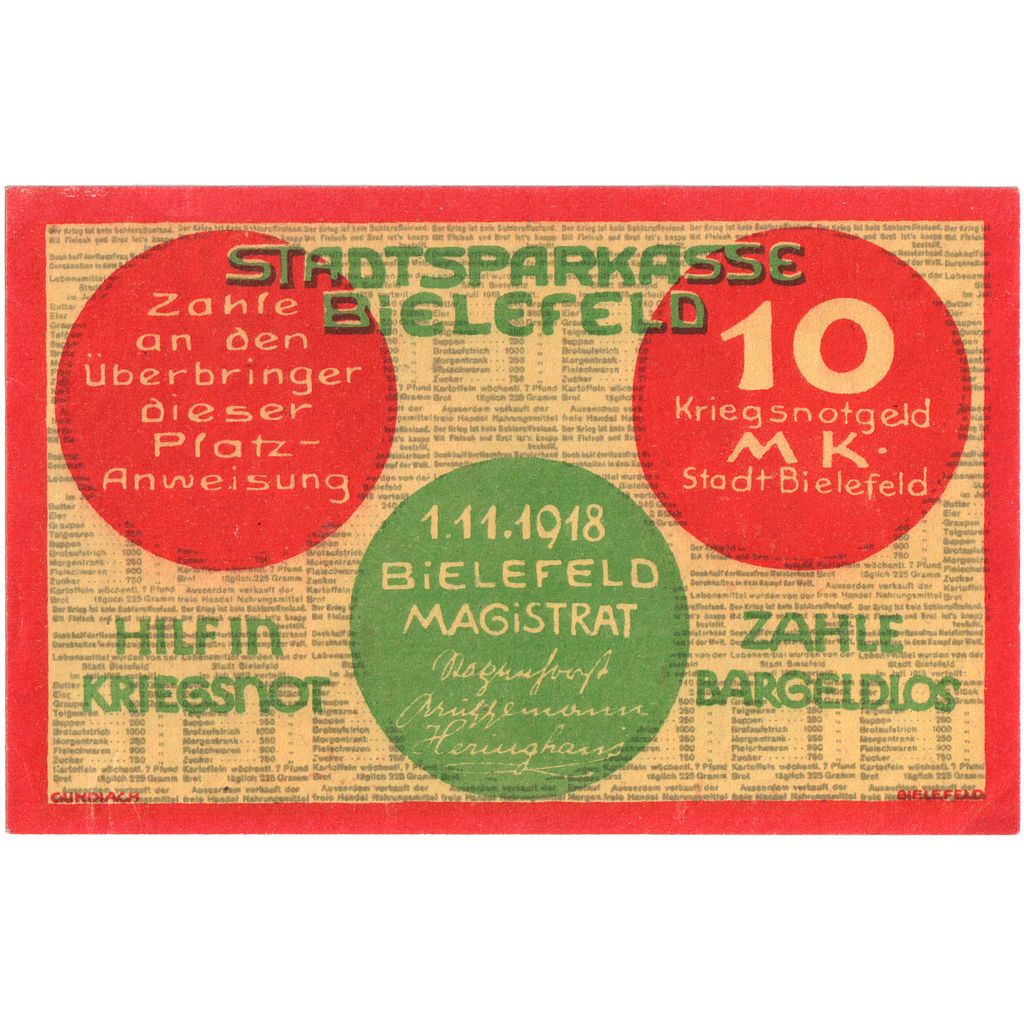 Deutschland, Bielefeld, 10 Mark, 1918-11-01, UNZ-
