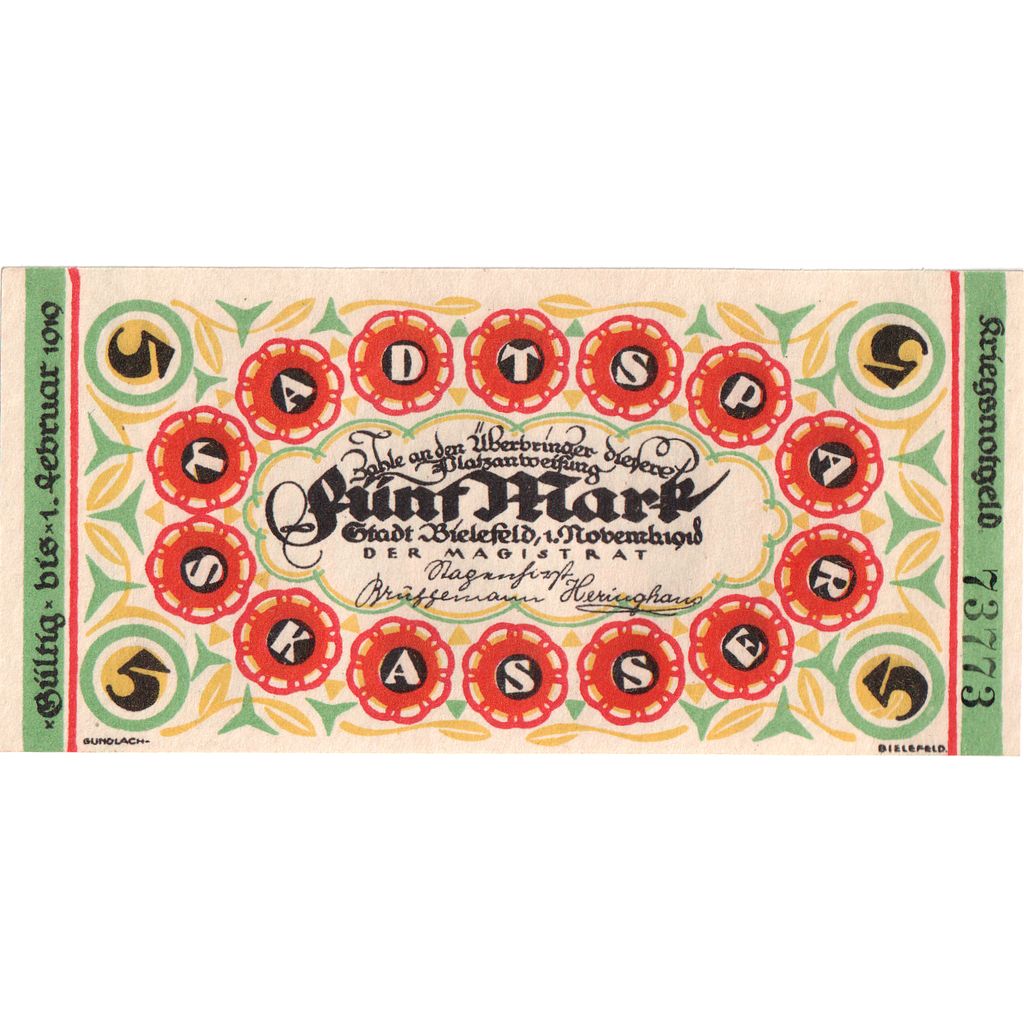 Deutschland, Bielefeld, 5 Mark, 1918-11-01, UNZ-