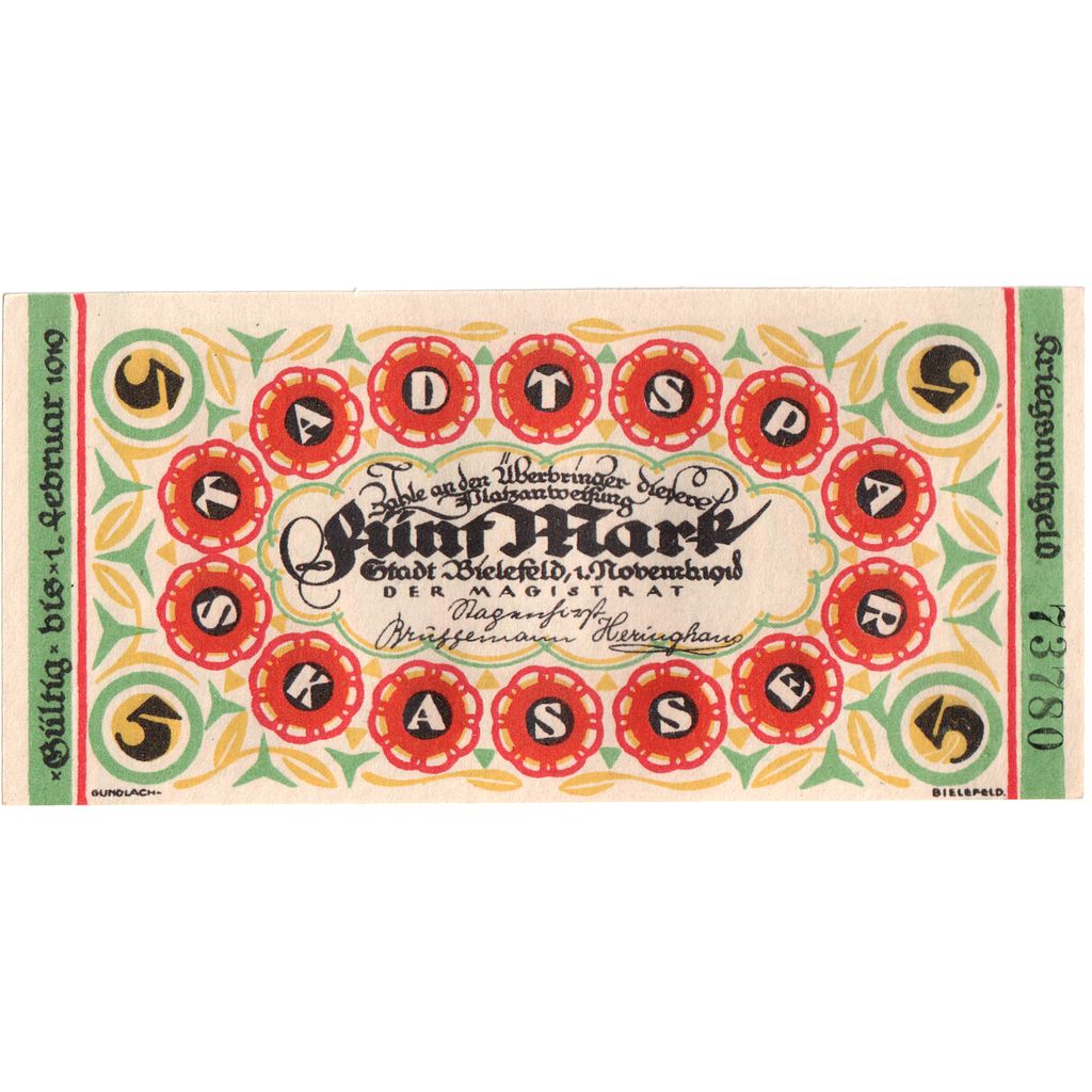 Deutschland, Bielefeld, 5 Mark, 1918-11-01, UNZ-