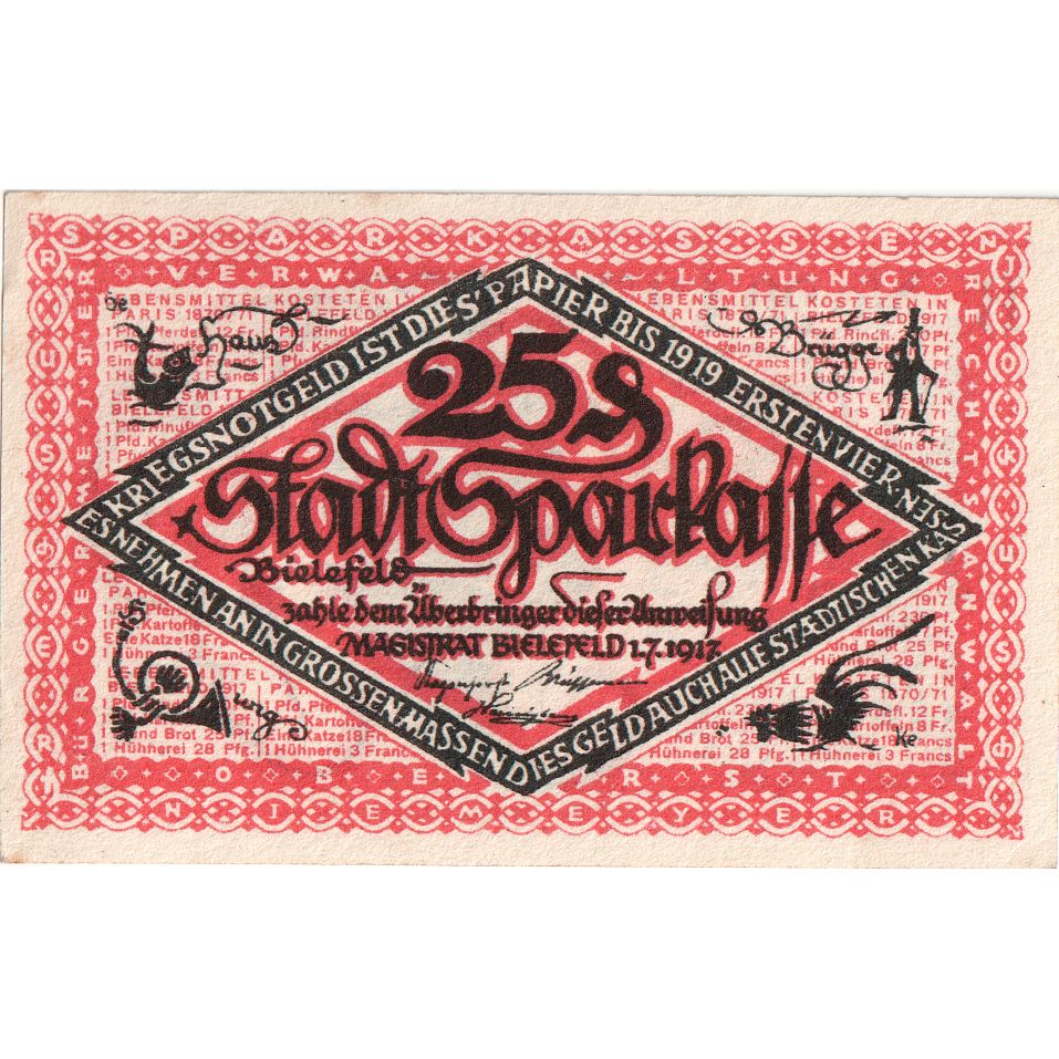 Deutschland, Bielefeld, 25 Pfennig, 1917-07-01, UNZ-, Grabowski:44