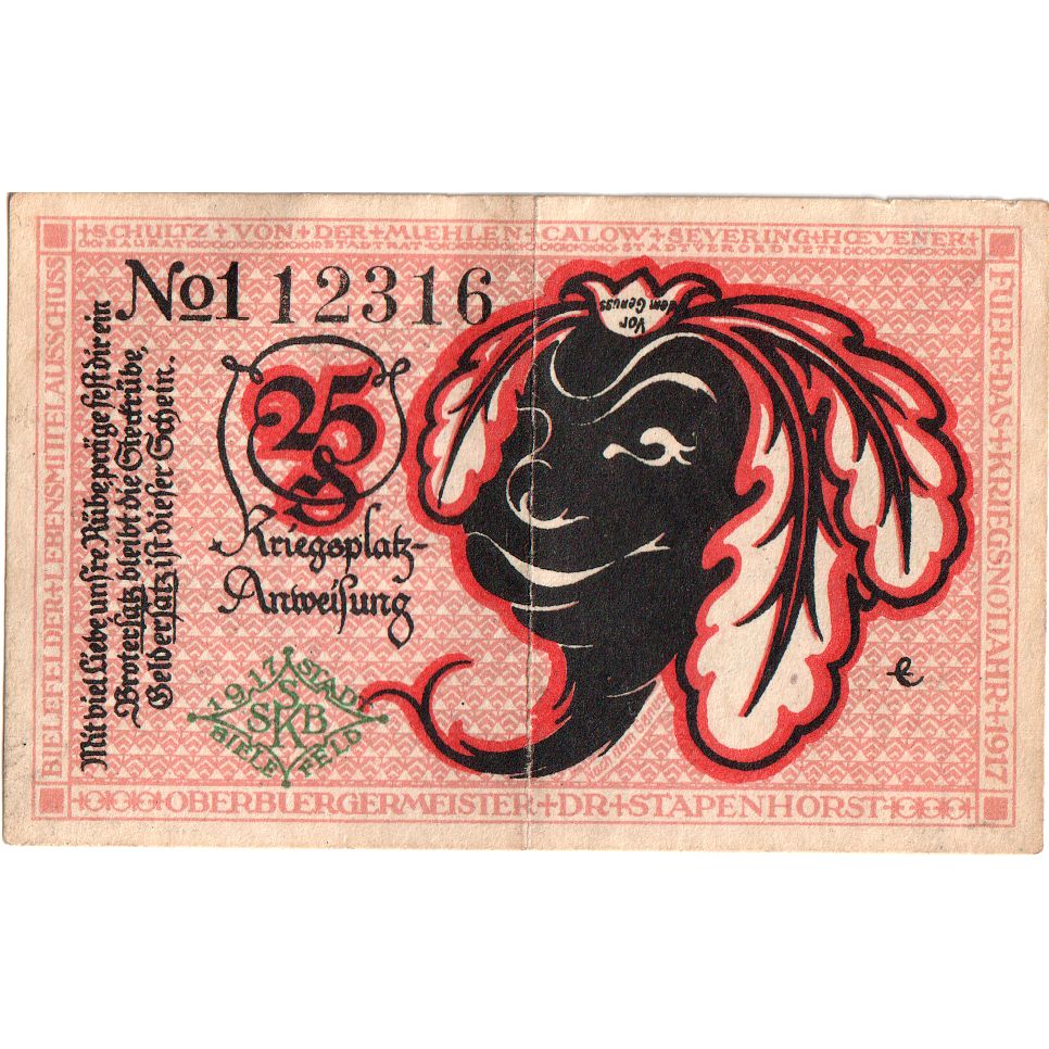 Deutschland, Bielefeld, 25 Pfennig, 1917-07-01, S, Grabowski:44