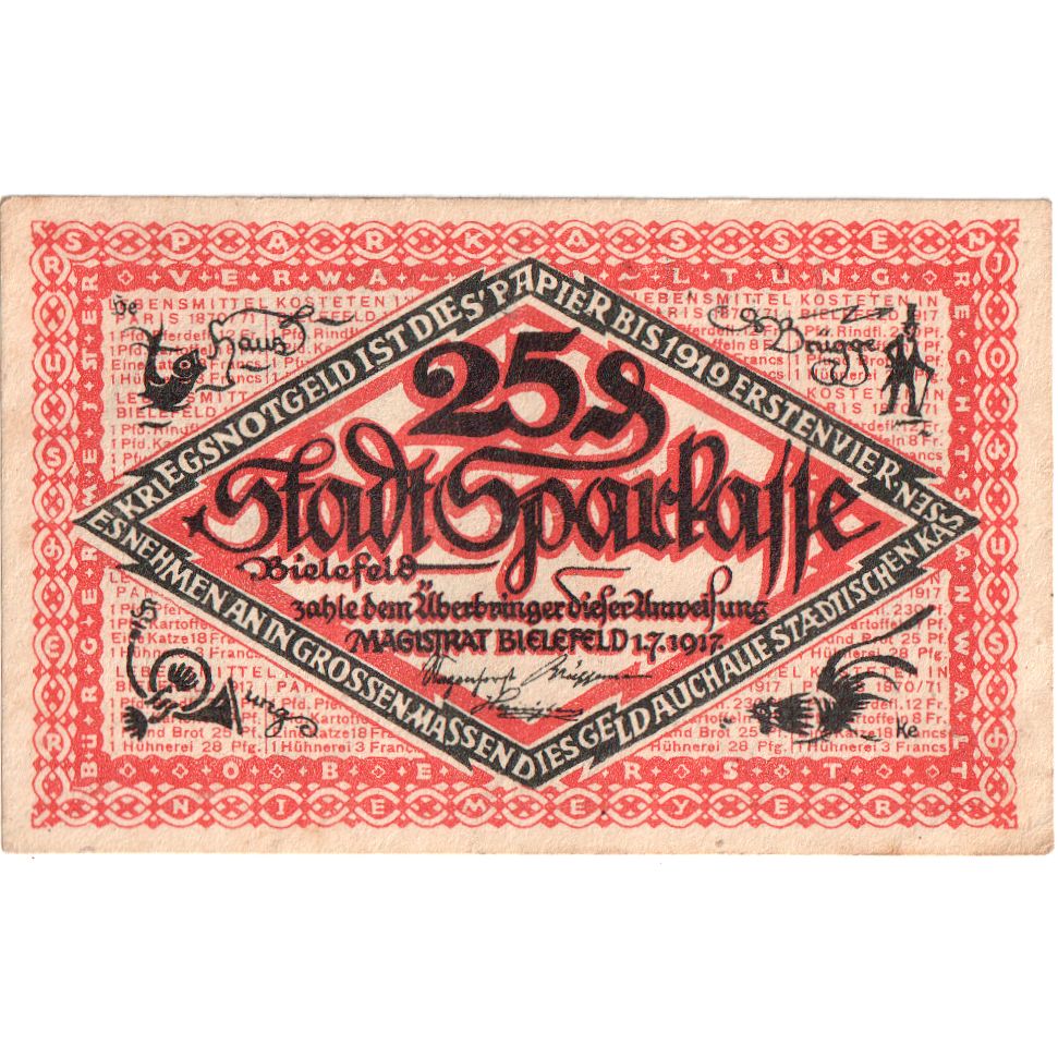Deutschland, Bielefeld, 25 Pfennig, 1917-07-01, VZ, Grabowski:44