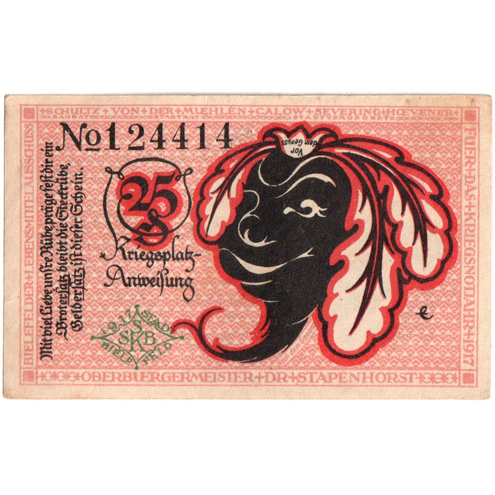 Deutschland, Bielefeld, 25 Pfennig, 1917-07-01, VZ, Grabowski:44