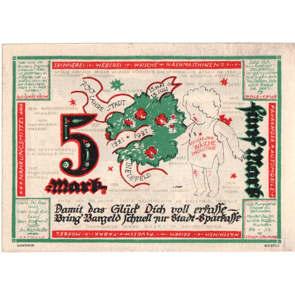 Deutschland, Bielefeld, 5 Mark, 1921-07-15, VZ