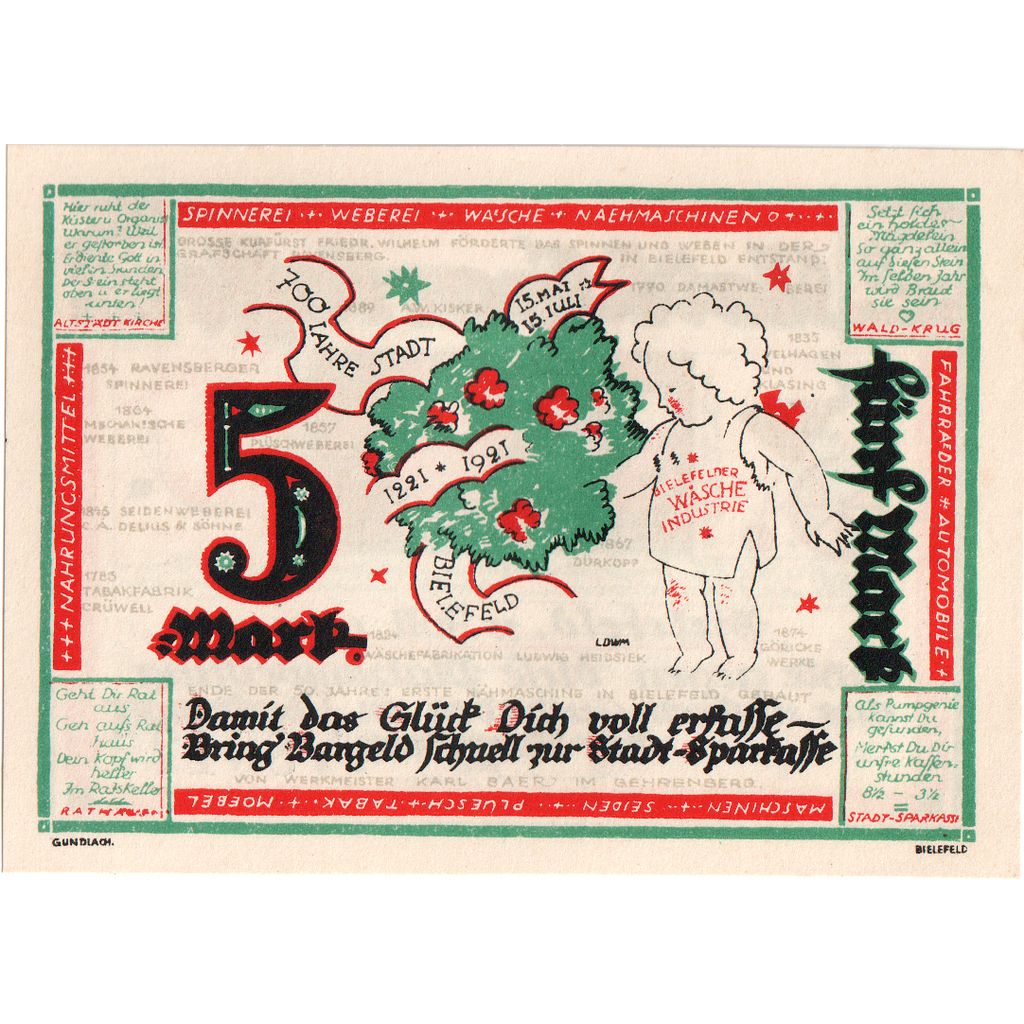 Duitsland, Bielefeld, 5 Mark, 1921-07-15, SPL