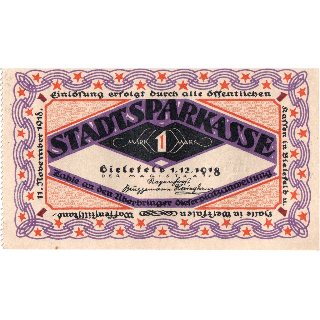 Deutschland, Bielefeld, 1 Mark, 1918-12-01, UNZ-