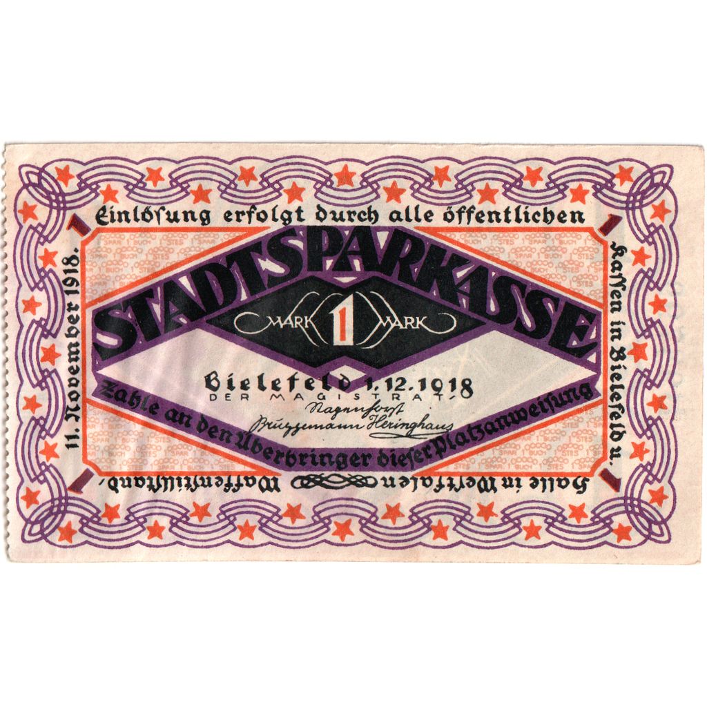 Deutschland, Bielefeld, 1 Mark, 1918-12-01, UNZ-