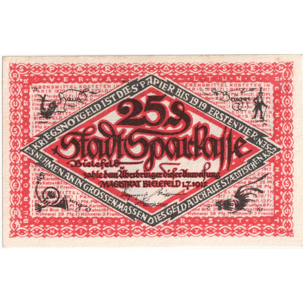 Deutschland, Bielefeld, 25 Pfennig, 1917-07-01, VZ+, Grabowski:44