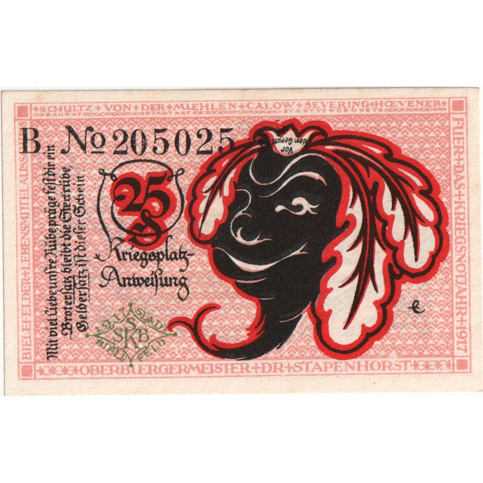 Deutschland, Bielefeld, 25 Pfennig, 1917-07-01, VZ+, Grabowski:44