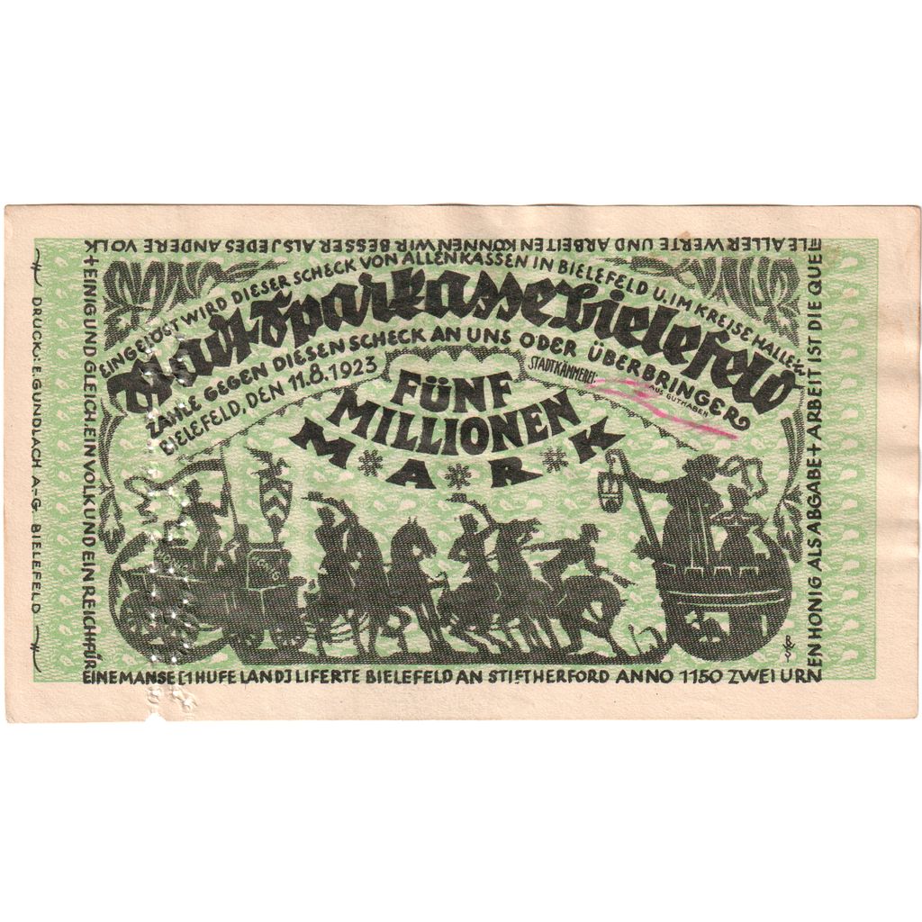 Deutschland, Bielefeld, 5 Millionen Mark, 1923-08-11, VZ