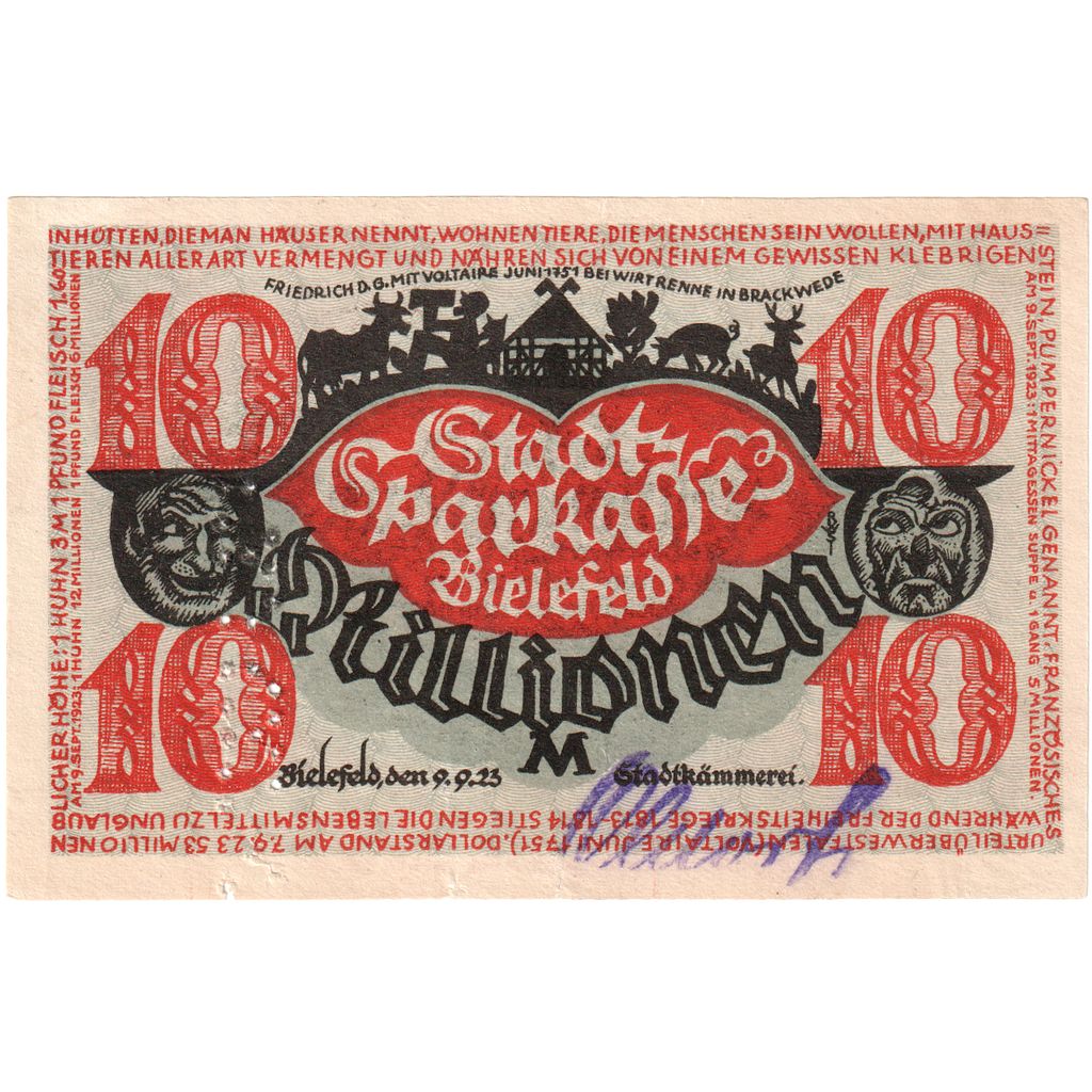 Deutschland, Bielefeld, 10 Millionen Mark, 1923-09-09, VZ
