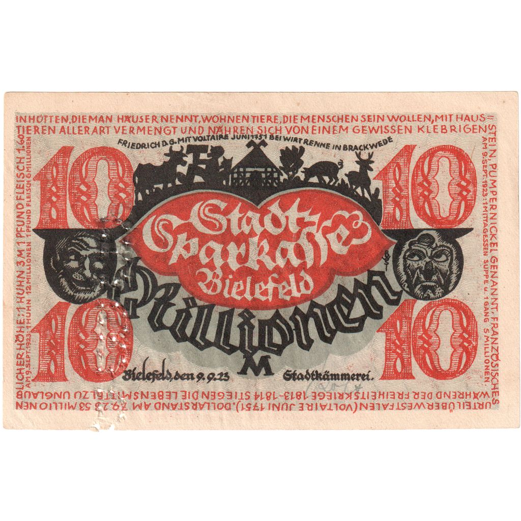 Deutschland, Bielefeld, 10 Millionen Mark, 1923-09-09, VZ+