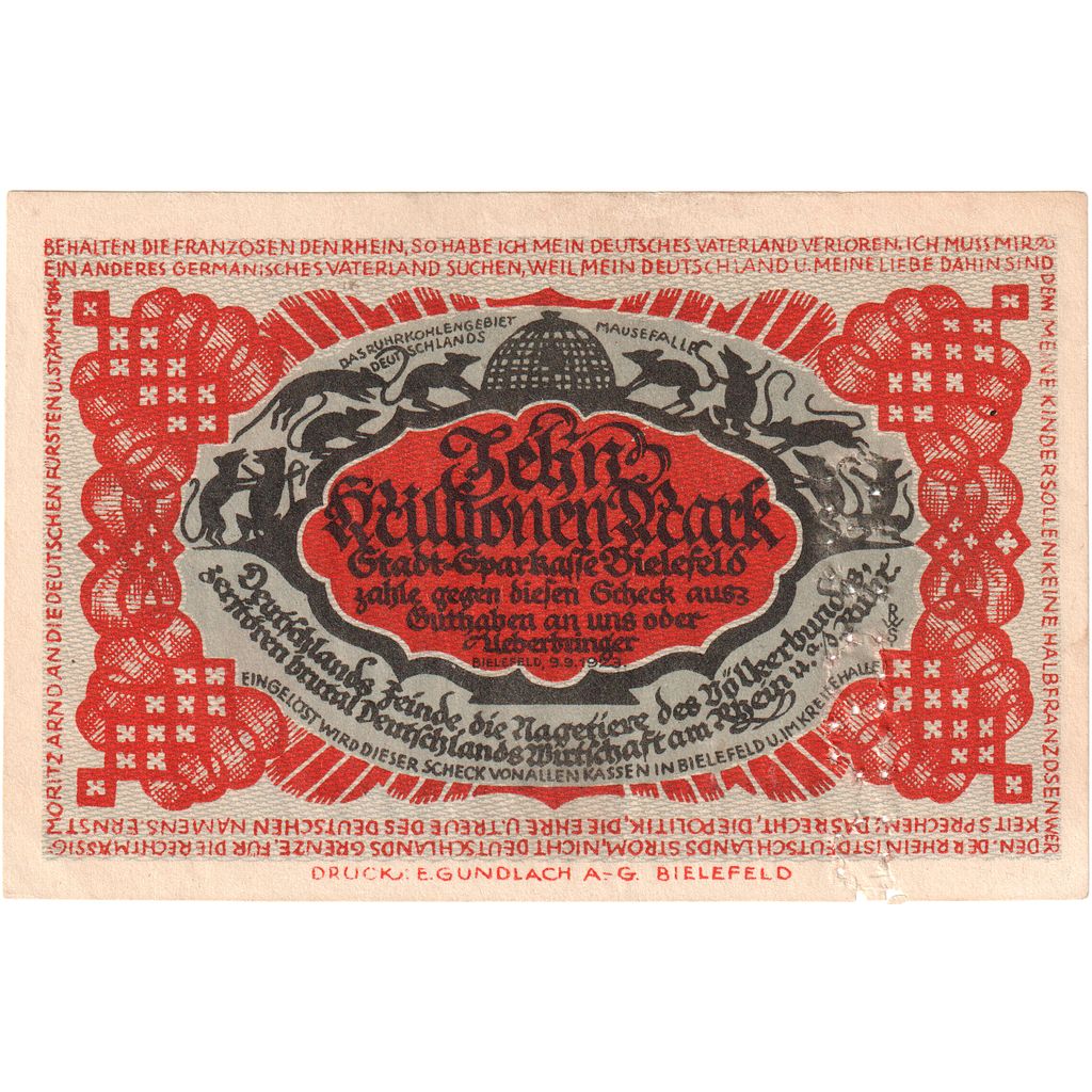 Deutschland, Bielefeld, 10 Millionen Mark, 1923-09-09, VZ+