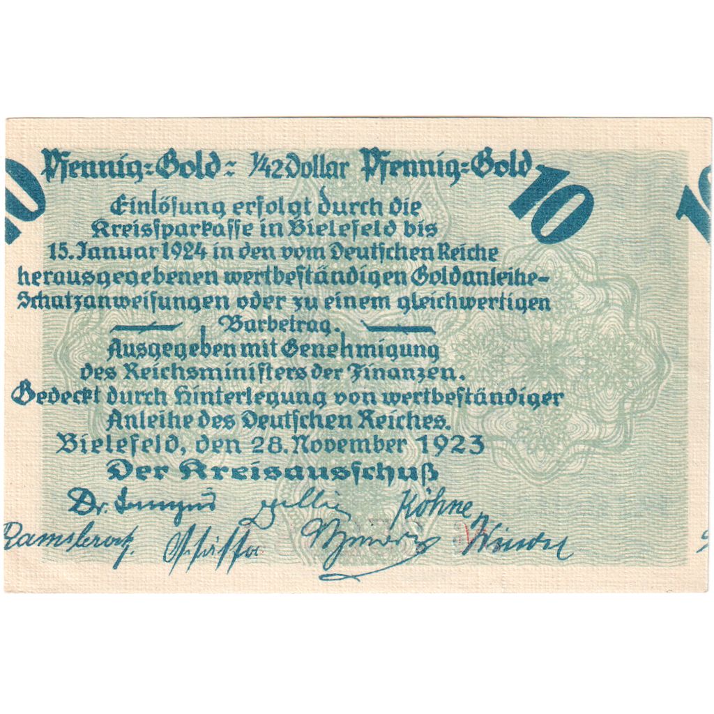 Deutschland, Bielefeld, 10 Goldpfenning, 1923-11-28, UNZ-