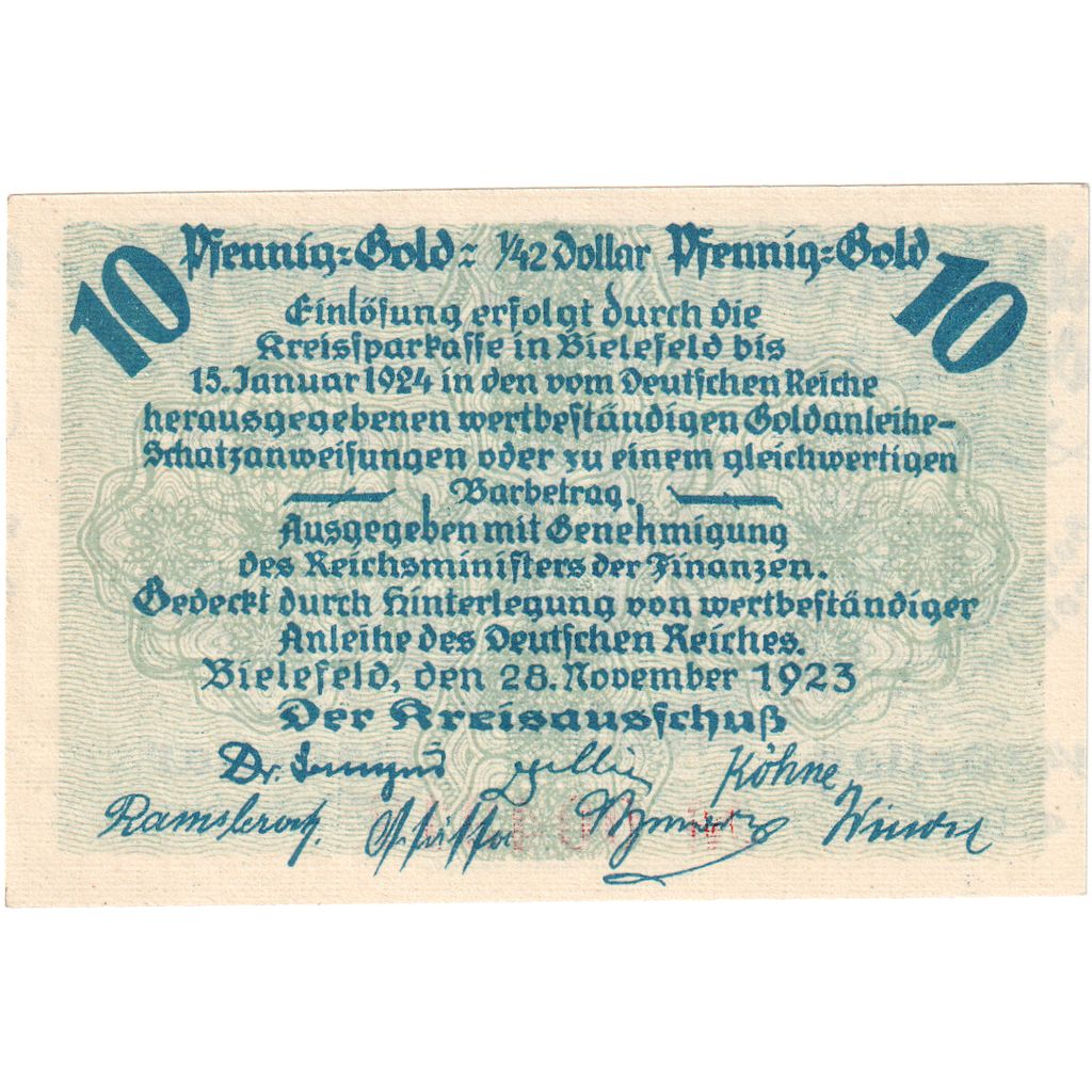 Deutschland, Bielefeld, 10 Goldpfenning, 1923-11-28, UNZ-