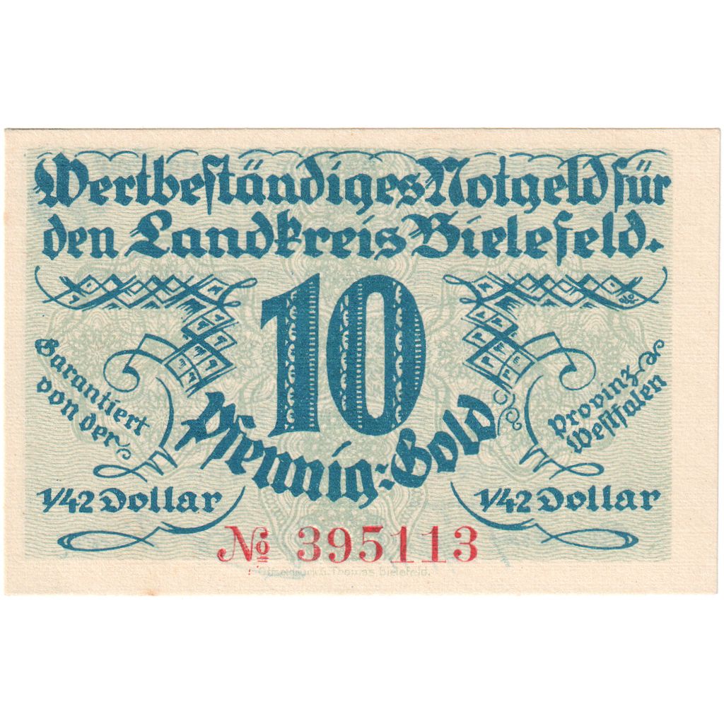Germany, Bielefeld, 10 Goldpfenning, 1923-11-28, UNC(63)